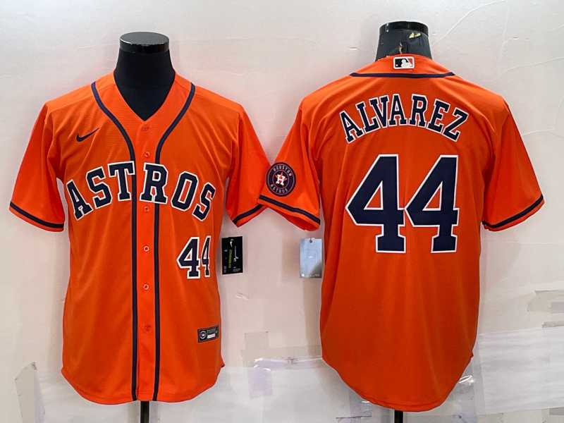 Men%27s Houston Astros #44 Yordan Alvarez Number Orange With Patch Stitched MLB Cool Base Nike Jersey